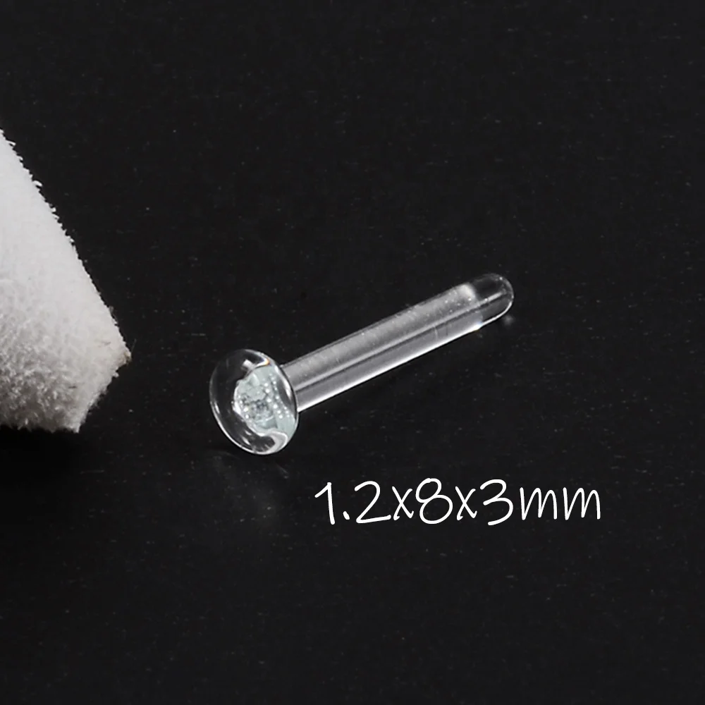 New Design Glass Nose Bone Studs Ring Prevent Allergy Transparent Straight Screw Nose Piercing Body Jewelry