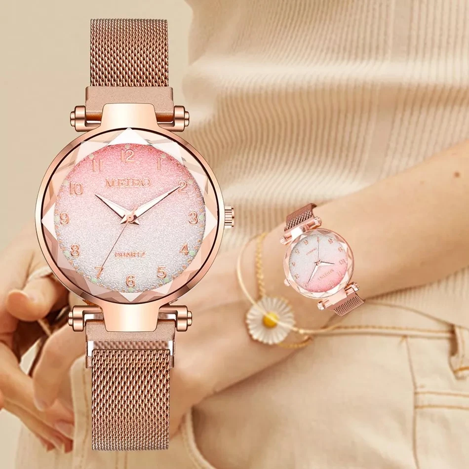 Fashion Women Watch Gradient Color Magnet Ladies Wrist Watch Dress Luxury Rose Gold Female Wristwatches Quartz Clock Drop S YW38