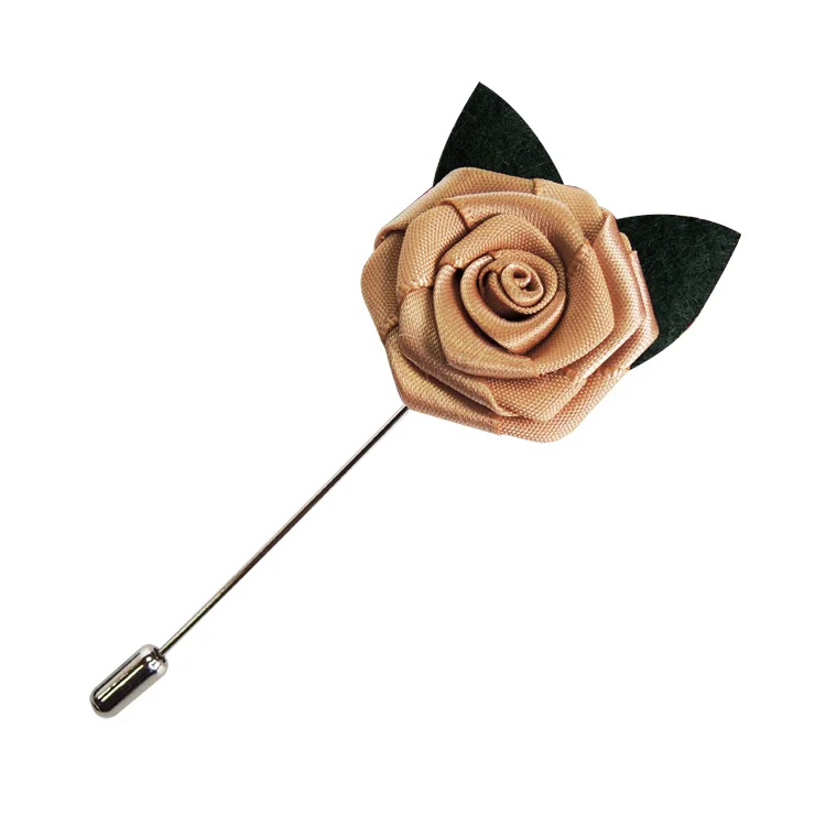 Custom Fabric Handmade Rose Golden Flower Pin Garment Accessories For Mens Ribbon Flower Brooch