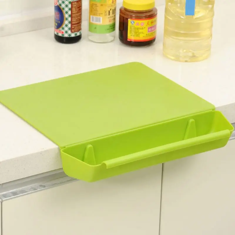 1 057 Kitchen Cutting Board Plastic Thickening Non-slip Cutting Board with Storage Basket 2 in 1 Foldable Chopping Blocks