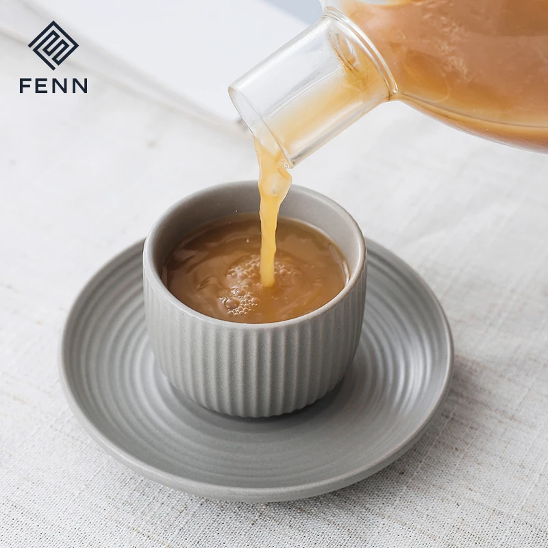 Nordic Square Vertical Lines  Afternoon Tea Creative Ceramic Tea Set Coffee Cup and Saucer