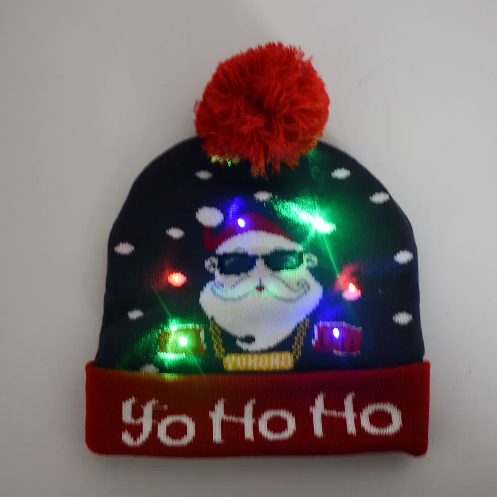 Christmas Outdoor Decorations Supplies Novelty Lighting Light Up Hat Beanie Thick Plush Knitted Glowing Led Long Hats