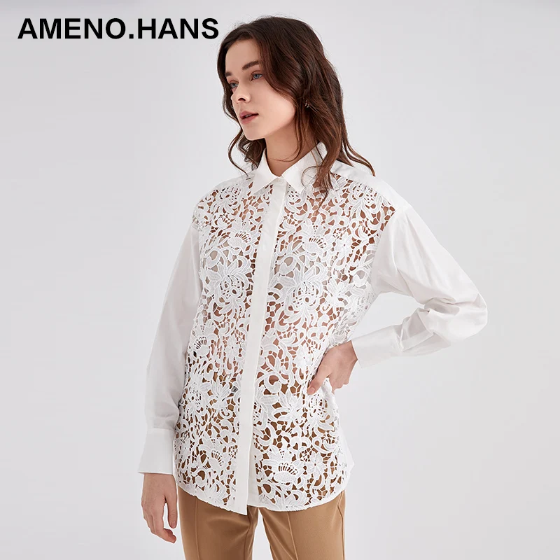 Beautiful design women shirts casual summer shirts for women white lace shirt
