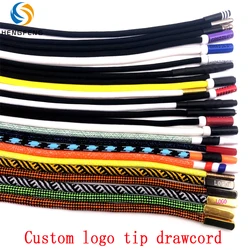 Custom polyester nylon cotton flat round drawstring with LOGO with plastic metal end