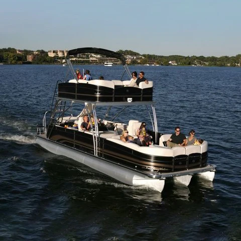ECOCAMPOR 25ft Double Decker Sport Pontoon Catamaran Boat Slide New Aluminum Alloy Family Party Boat Surfing River Entertainment