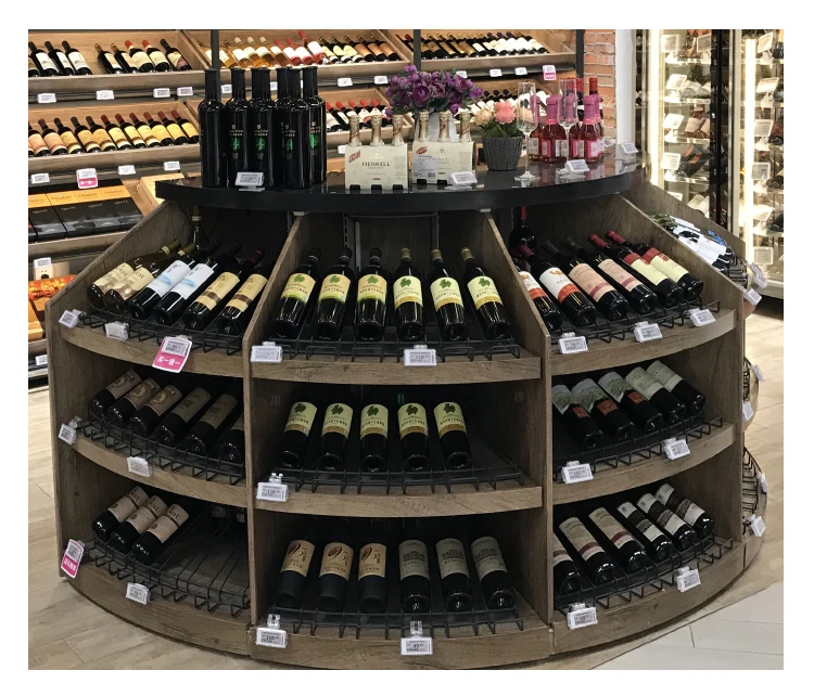 Best price supermarket restaurant alcohol display shelves custom red wine shelf