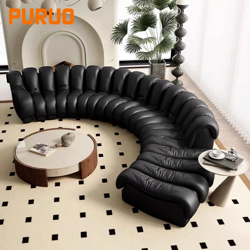 Puruo Italian Modern large size hotel lobby 7 seater Sofas Luxury Curved sectional Modular Floor couch L Sofa Set