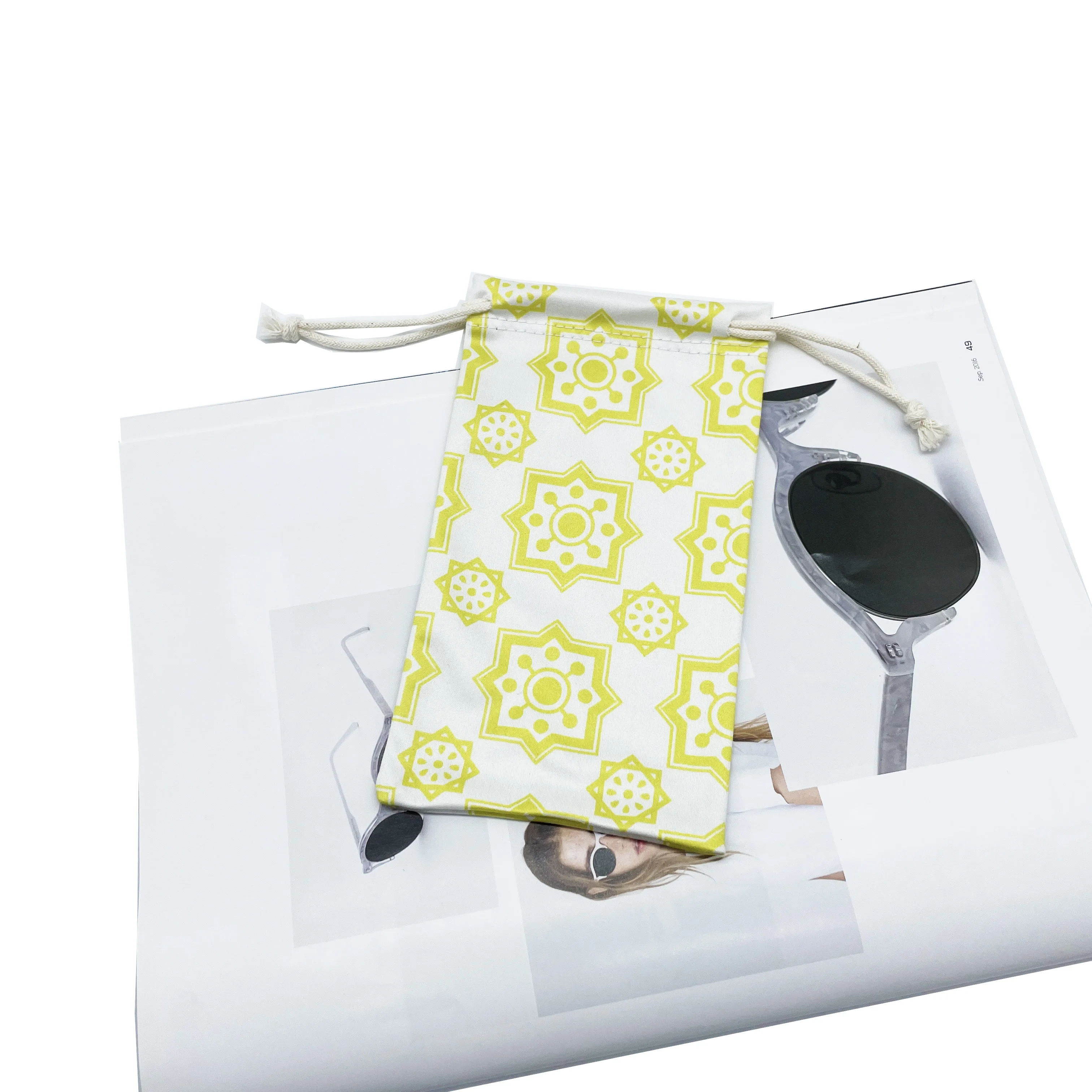 Custom Logo Printed Microfiber Sunglasses Pouch With Zipper, High Quality Soft Glasses Eyeglasses Pouch