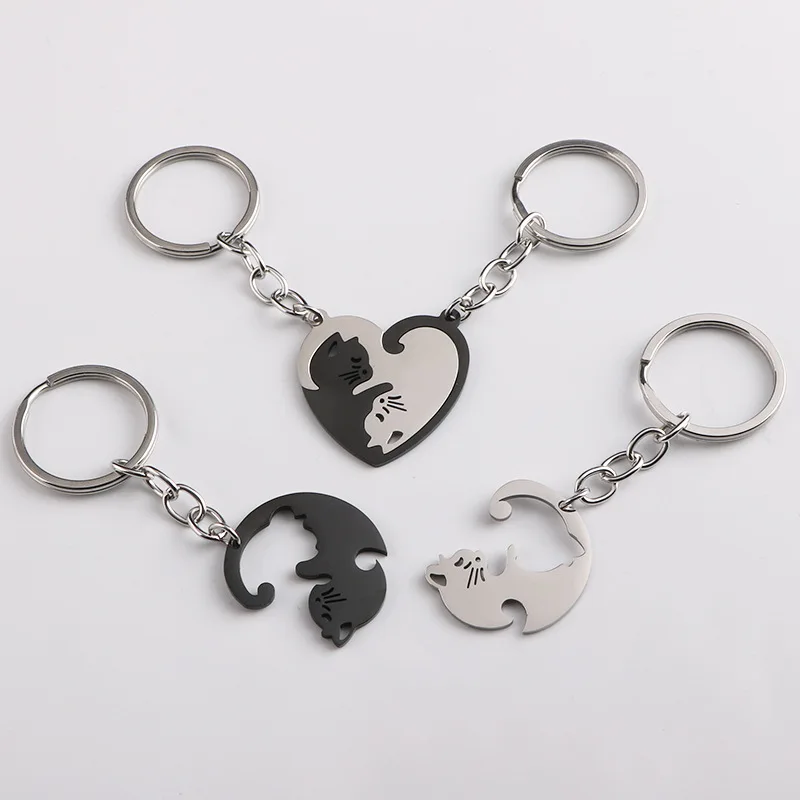 Mirrorable Decoration Promotional Holiday Gift High Polished Stainless Steel Heart Best Friend Cat Key Chains Key Ring Keychains
