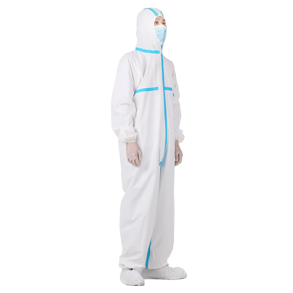 2020 New Long Sleeve Hooded Protective Suit White Protective Clothes Overall Coveralls Anti Bacterial Work Medical Suit