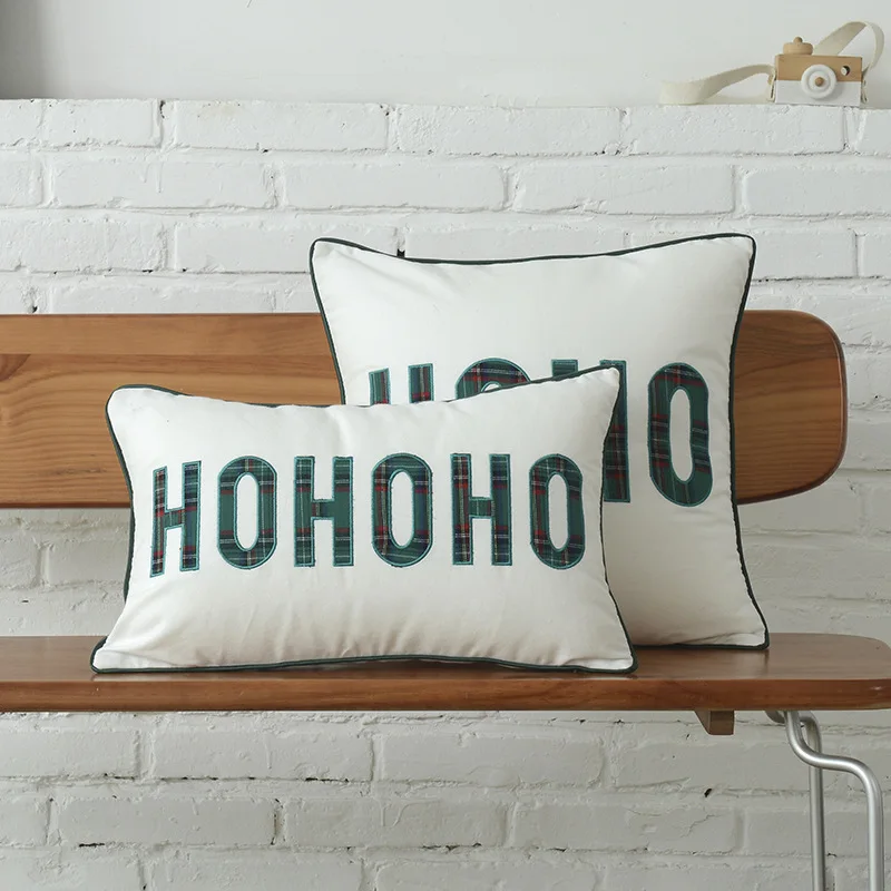 Cotton Mixed Green White Plaid Christmas Cushion Covers For Sofa, Buffalo Throw Pillow Cases For Decoration/