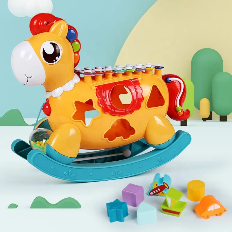 5 in 1 rocking horse shape eight tones baby knock organ piano toy musical instrument for kids xylophone music toys shapes sorter