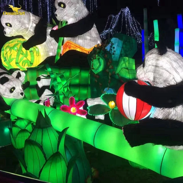 Chinese Silk Lantern Outdoor Waterproof Decoration Shining Silk Flower Traditional Lights Show