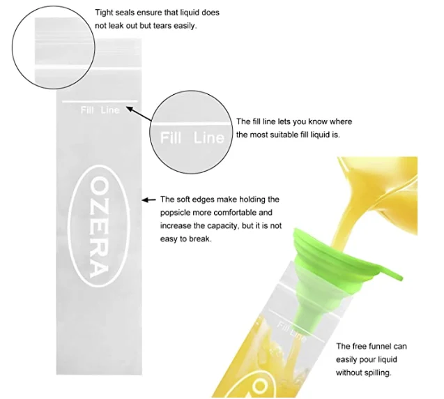 Ozera 001 130 Pack Ice Pop Molds Popsicle Bags Freeze Disposable Pouches