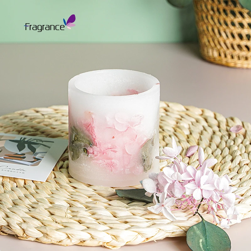 Scented Candle Flowers Scented Stone Candle Luxury Home Decoration Scented Soy wax Pillar Candles for home decoration gift sets