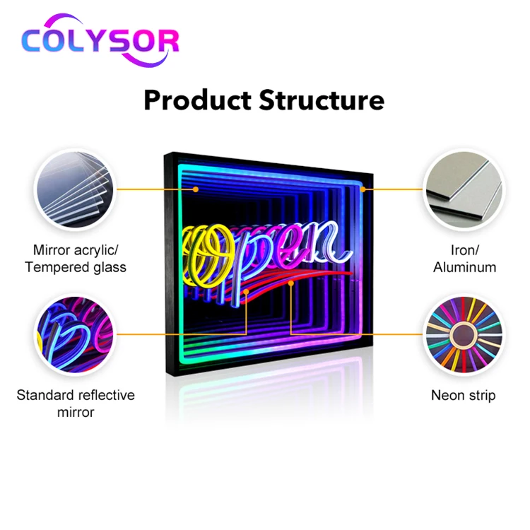 New Colorful Tunnel Light Open Home Pub Bar Shop Sign Light LED Neon Infinity Decorative Mirror