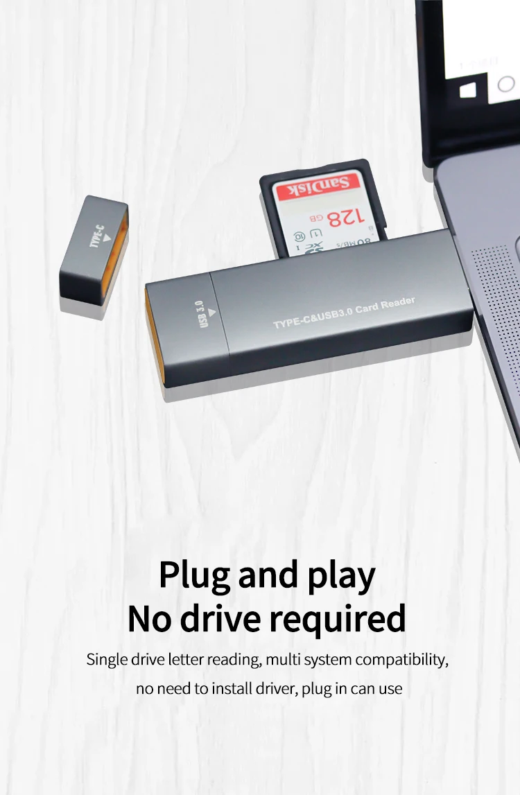  Алюминиевый кардридер SD TF 4 в 1 поддерживает подключение к устройству Type C и USB