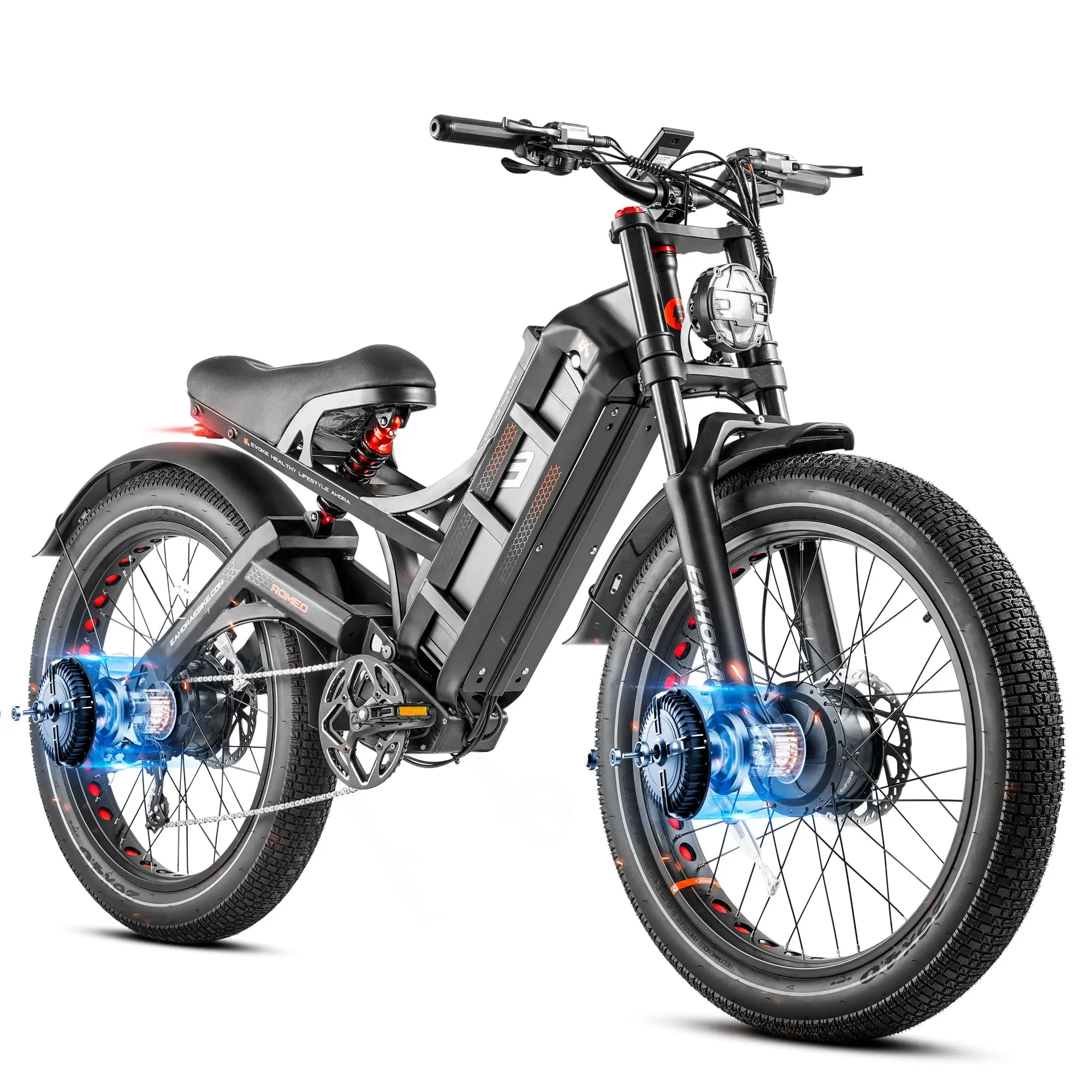 Romeo Pro 2 52 В литиевая батарея 26*4,0, толстая шина, электрический велосипед, 3000 Вт, с двумя двигателями, с полной подвеской, Электрический горный велосипед для взрослых