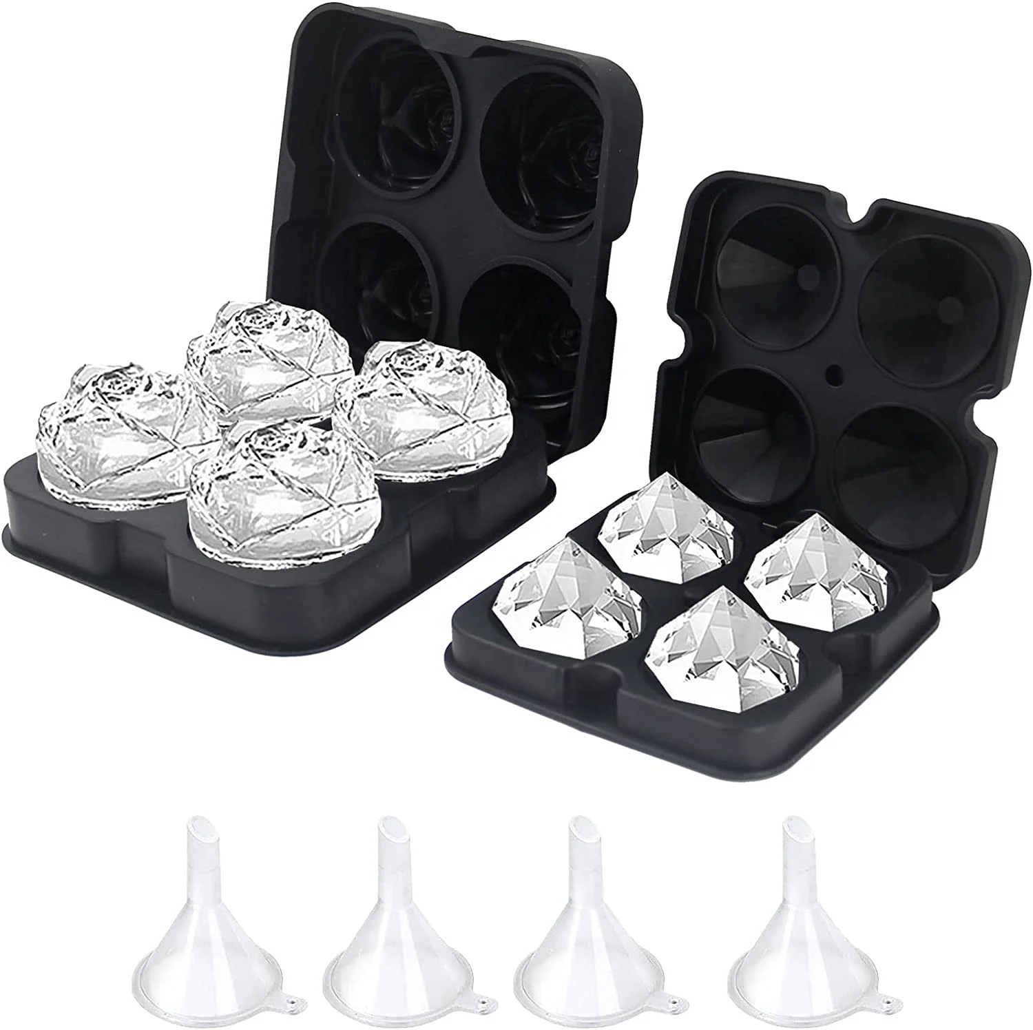 New Arrivals Food Grade 4 Cavities 3d Rose Shape silicone Ice cube Tray Silicone ice Cube tools Mold