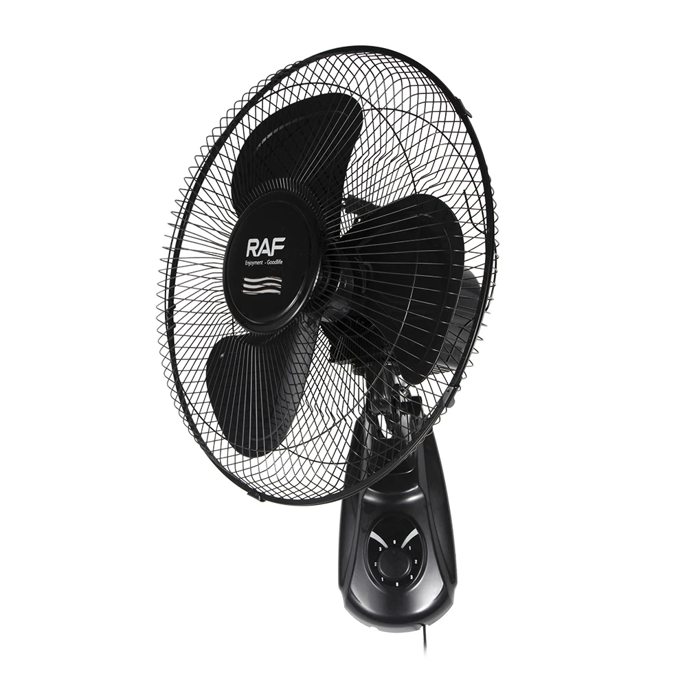 RAF New Black Wall Mount Fan 3 Speeds Metal Grille for Home Bedroom Adjustable Tilt Wall Fan