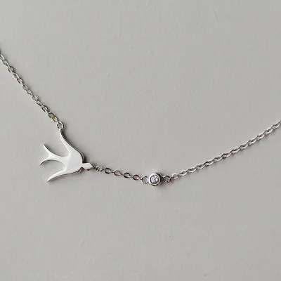 Delicate 925 Sterling Silver Cute Swallow Bird Charm Necklace For Women