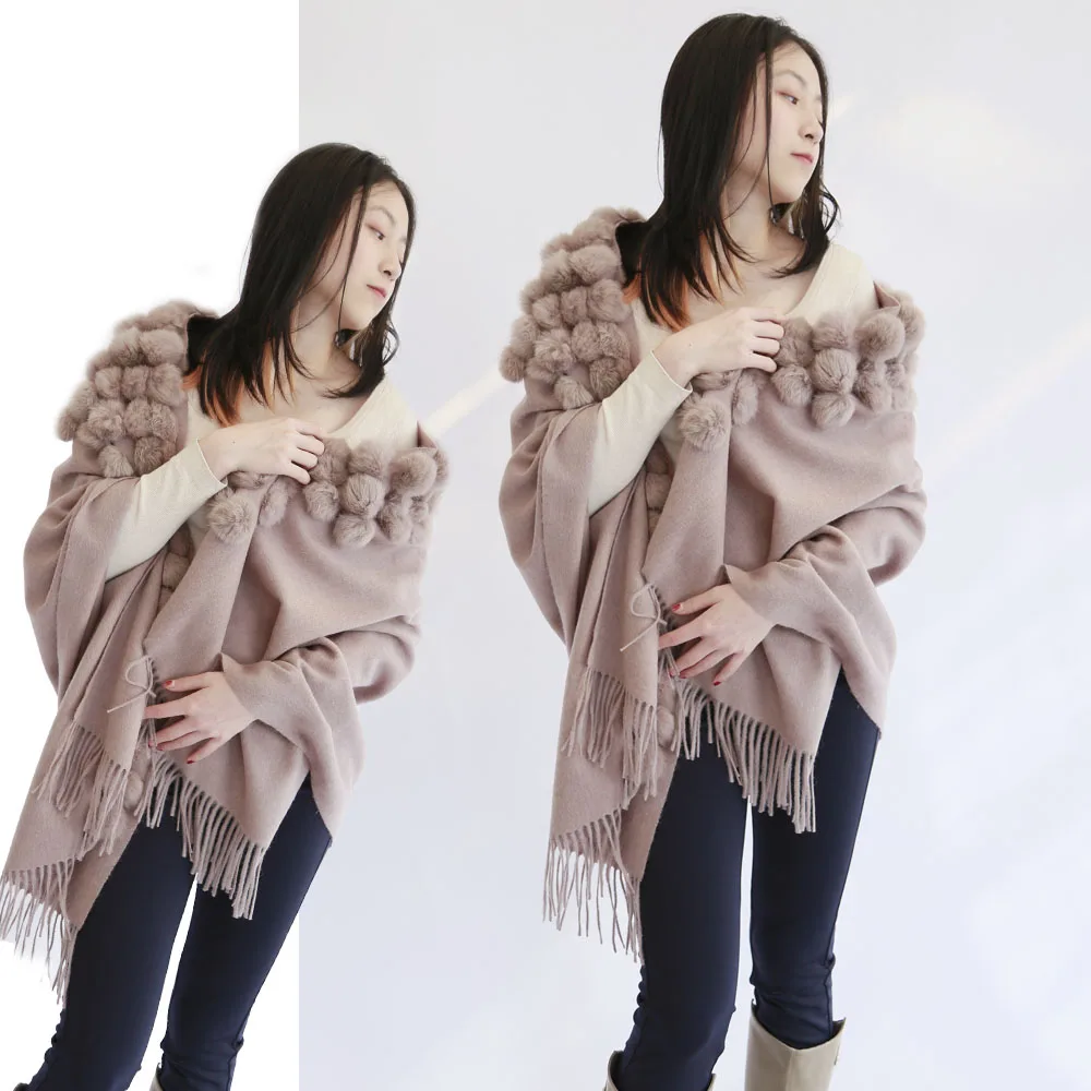New Fashion Style Shawl Poncho Cashmere Custom Wool Rabbit Fur Scarf Fashion Shawl For Women Winter