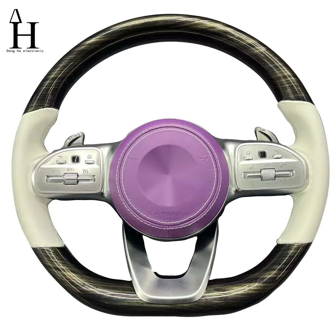 Mercedess-Benzs 809 A35 A45 A63 C63 C43 sl63 cla45 g63, leather-perforated wood grain steering wheel with paddle shifters