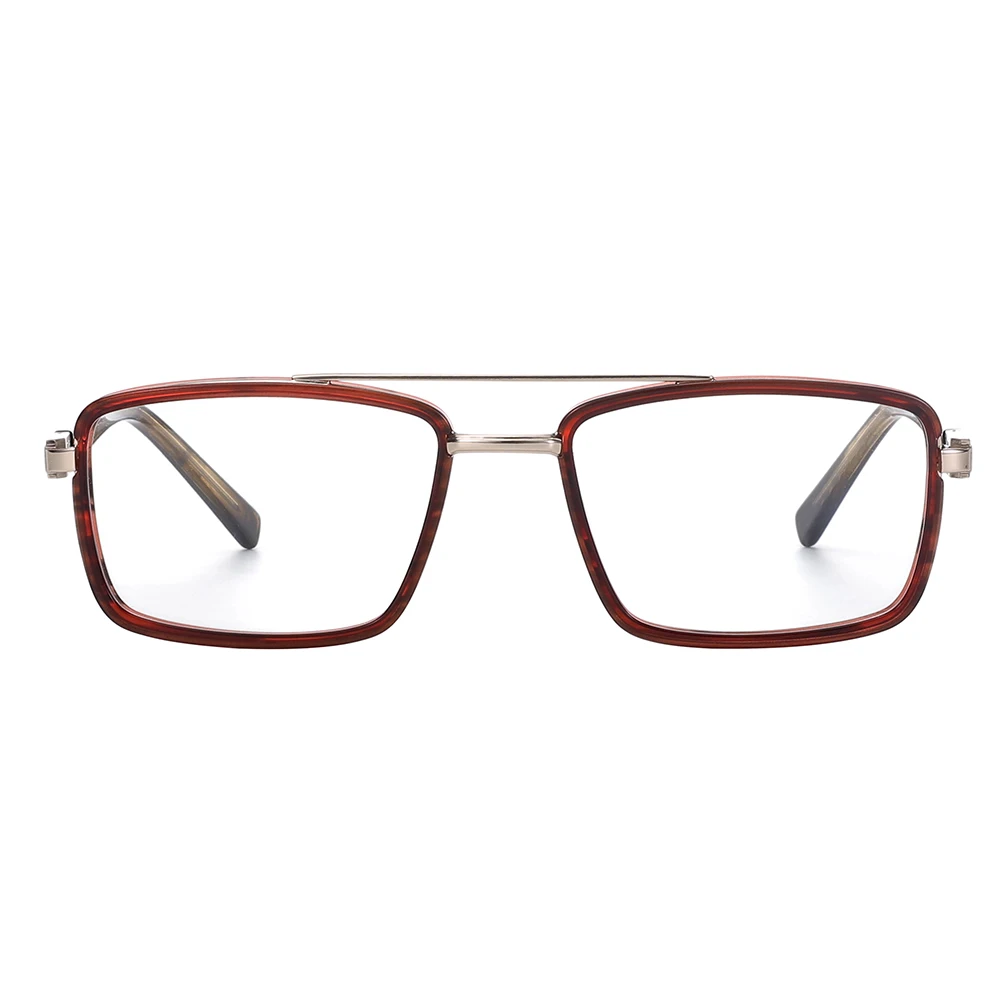 Latest New Design Whole Rim Frame Square Double Bridge Acetate with Metal Glasses Frames Optical Eyeglasses Eyewear For Men