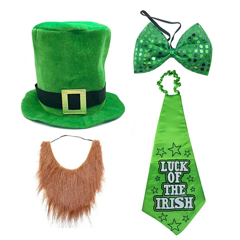 Factory Direct Irish Day Green Shamrock Hat Mustache St. Patricks Day Neck Bow Tie