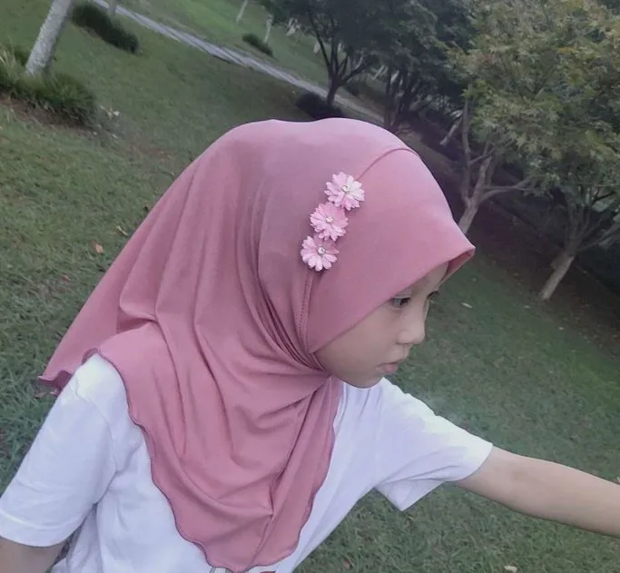 MXCHAN SJH2200 Children Handmade Three Flowers Turban Muslim kids hijab girls scarf for kids