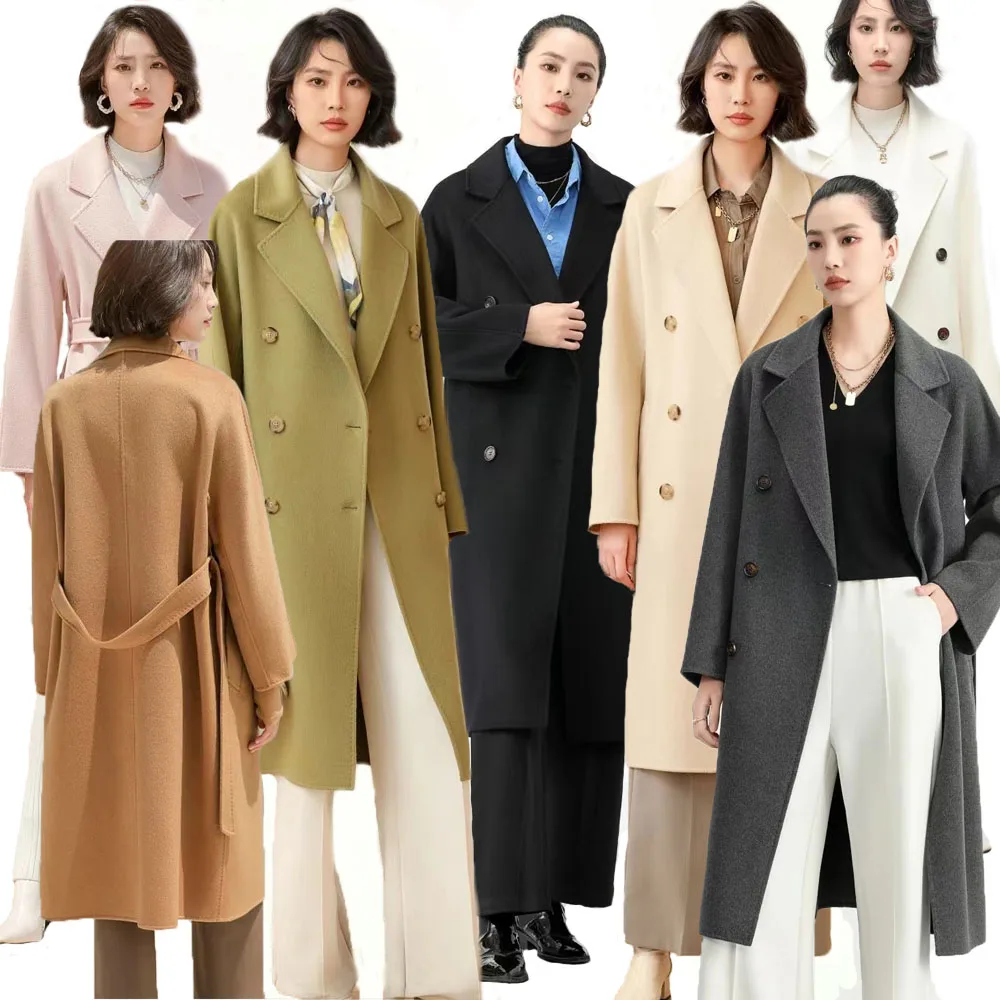 Colorful Belted Luxury Exquisite Hand Made Long Oversize Popular Trend Classic Warm Thick Wool Custom Long Wool Cashmere Coats