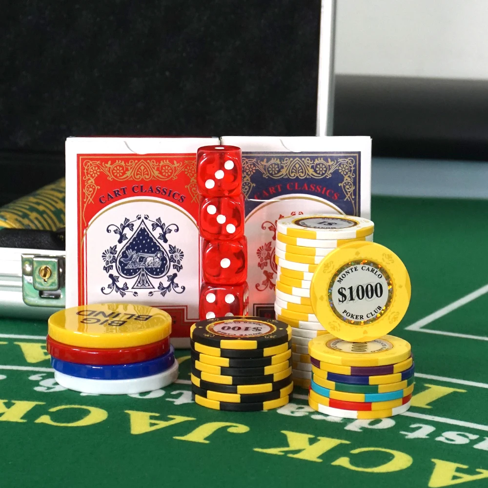 Professional Poker Set Casino Game Accessories Custom Monte Carlo 300 Piece Clay Chips Includes playing card Dice