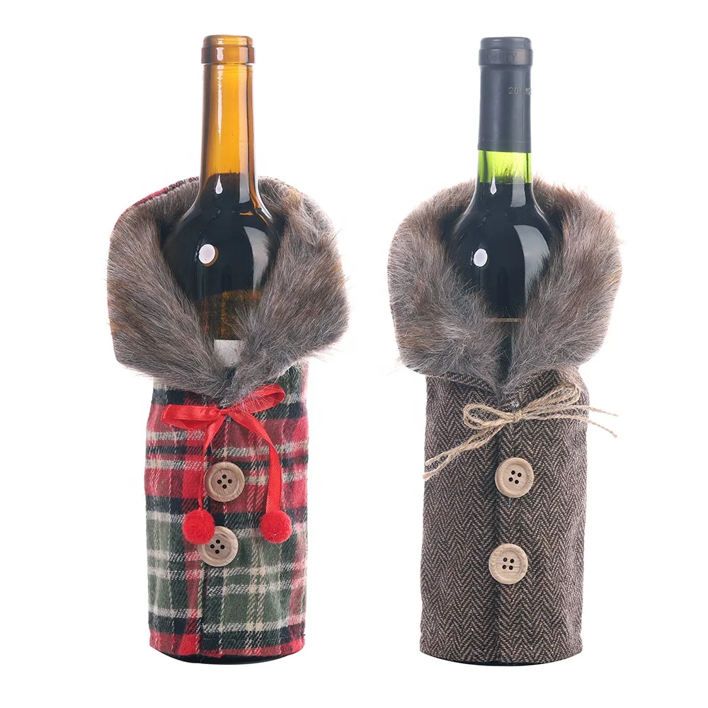 Wholesale Christmas Items Accessories Handmade Polyester Wine Bag With Button