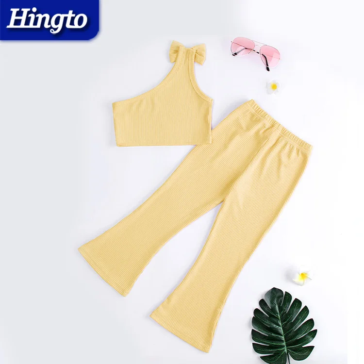 Custom kids wear fashion yoga set halter top flare yoga leggings pants set for girls