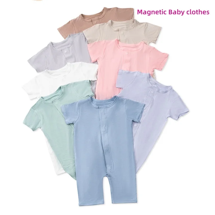 Custom Magnetic Snap Buttons Baby Clothes Blank New Born Baby Sleeper Infant Bodysuit Magnetic Summer Baby Romper