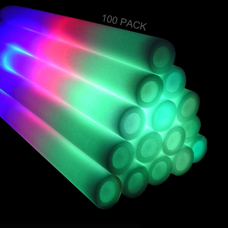 LED White Foam Glow Sticks Foam Light Stick up Modes Party 100 Pack 48cm 3 Light Gifts EVA New Year Easter Eggs 2 AG13+1 AG10