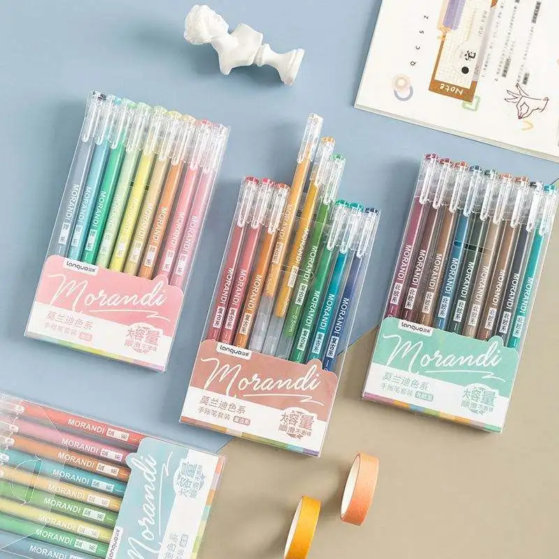 Multi Color Gel Ink Pens Marker Liner 0.5mm Ballpoint Vintage Stationery Gift Office School 9pcs Morandi Gray Pens Set