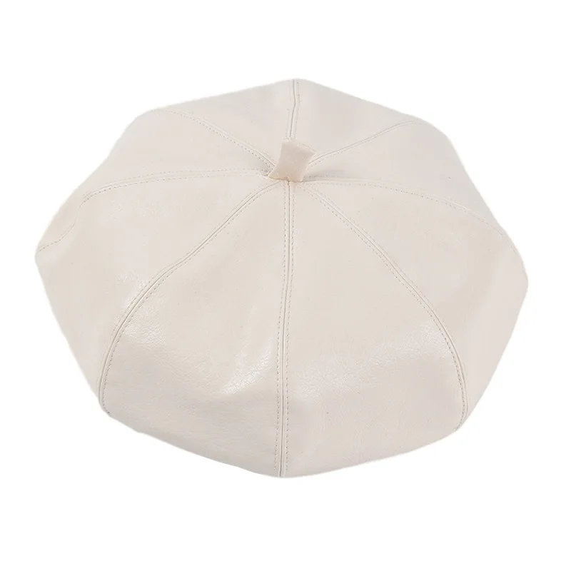 Simple PU Leather Beret Ladies Solid Color Adjustable Painter Hat Autumn Outdoor Travel Cap Male British Style Hats