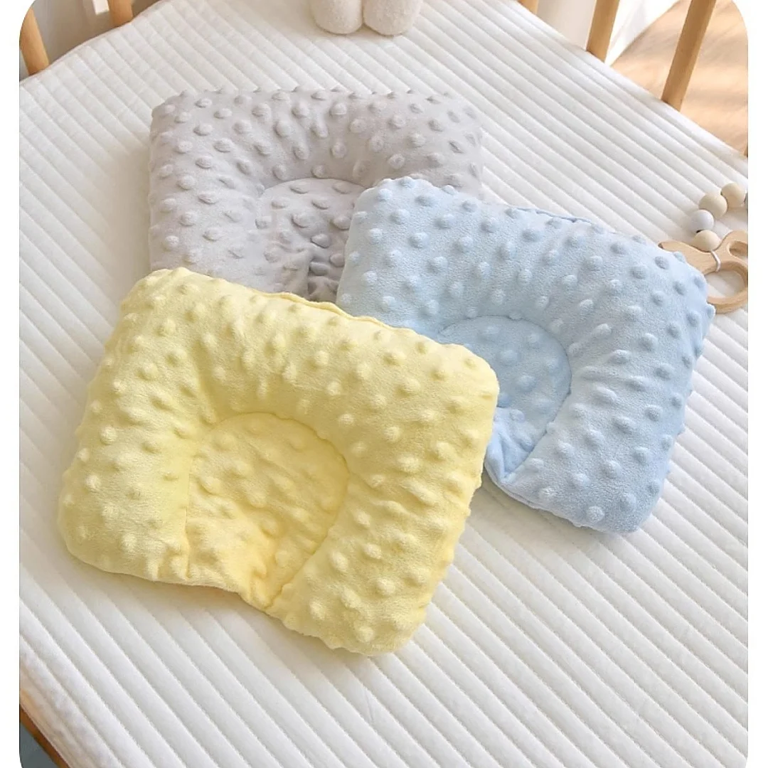 Baby Pillow for Sleeping Soothing Raised Dots Velvet Fabric Solid Color-G Soft Flat Thin Toddler Pillow