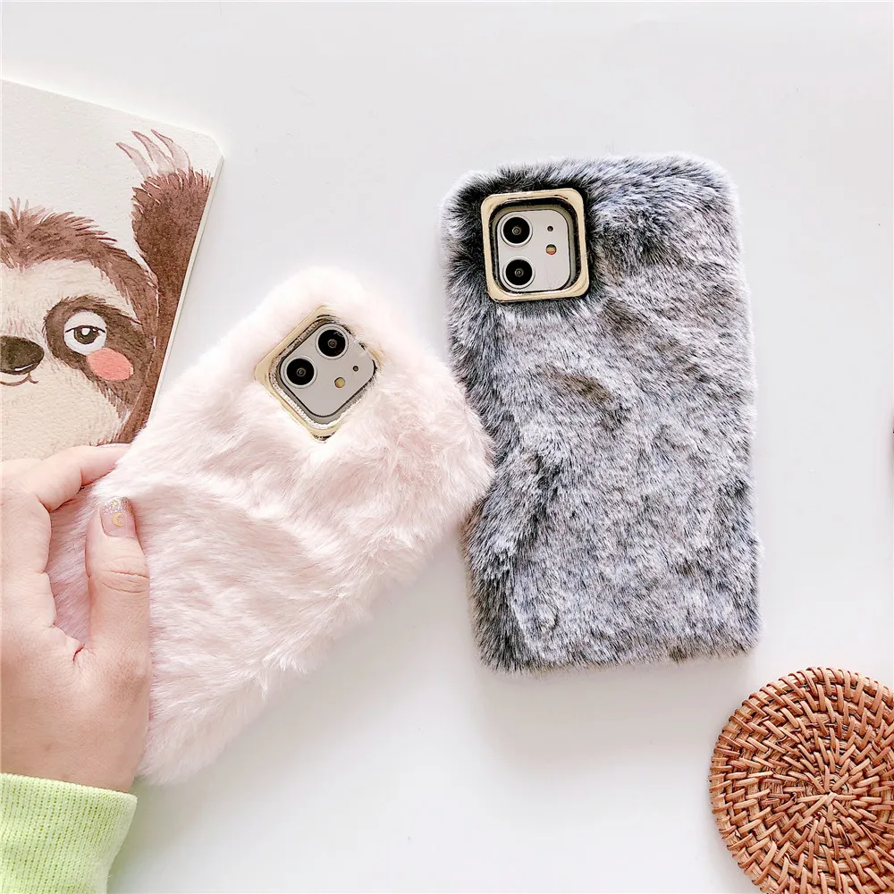 Fashion Luxury Fur Phone Case For iPhone 11 13 Pro,Colorful Plush Mobile Cover for iPhone 11 Pro Max 12