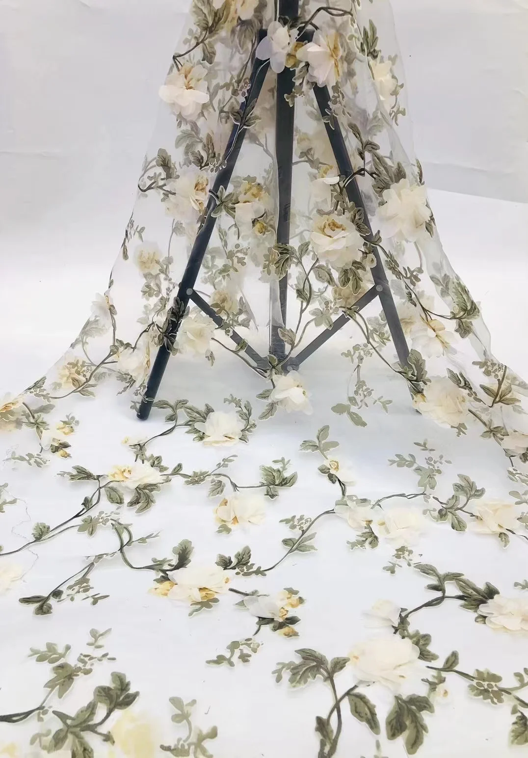 Organza wedding dress 3D lace fabric embroidery flower dress fabric