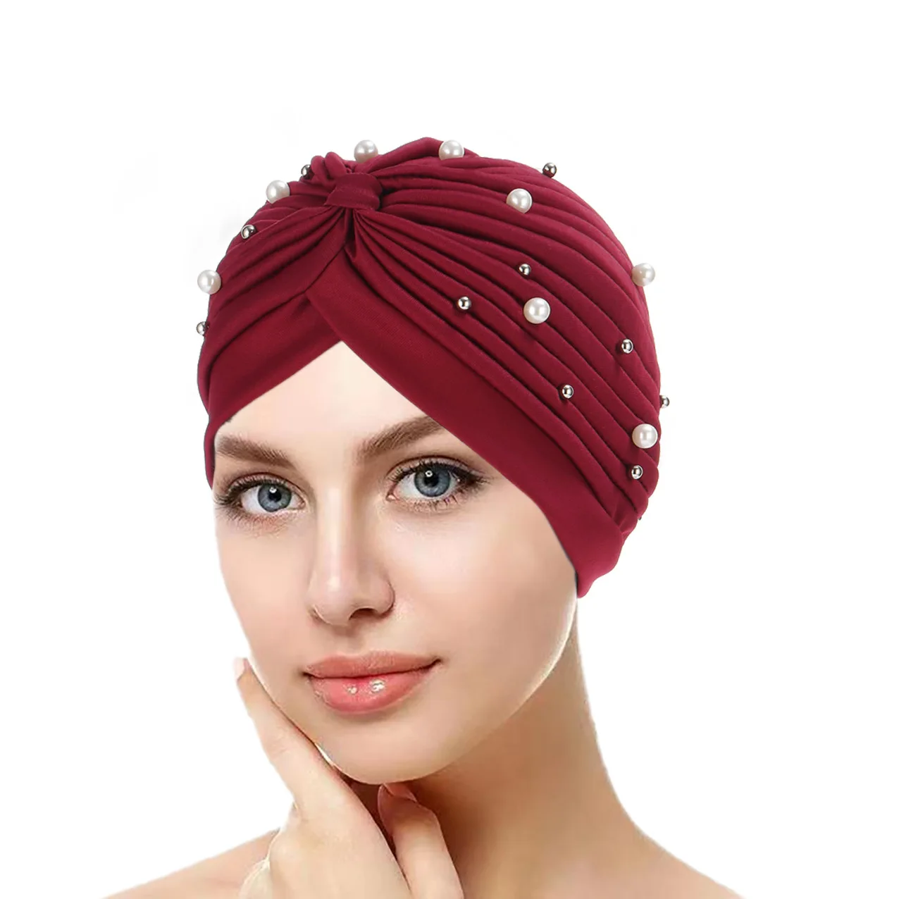 Wholesale Turban Caps Muslim Indian Head Wrap Rhinestone Pearls Ladies Party Cap Bandana Head Turban Bonnet For Women