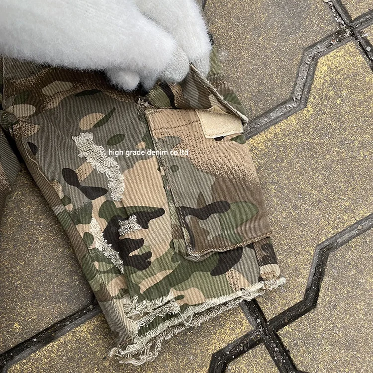 HG Factory Products Denim Camo Fabric Big Size Boys Shorts With Chains Colorful Paints Boy Shorts For 1-14 Years Old