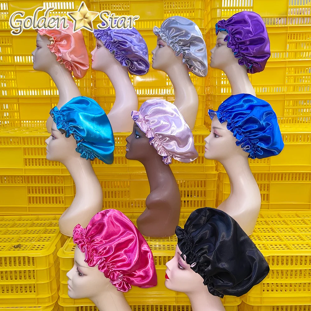 GS Cheap Custom Hair Bonnet Satin Silk Bonnet With Custom Logo,Black Red Blue Pink Nightcap Silk Satin Hat