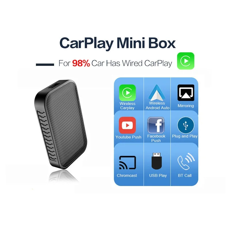 Smart Car Wireless Carplay Adapter Wireless Android Auto Dongle Ai Box Built-in GPS Carbon Fiber Carplay2Air For Toyota Ford Kia