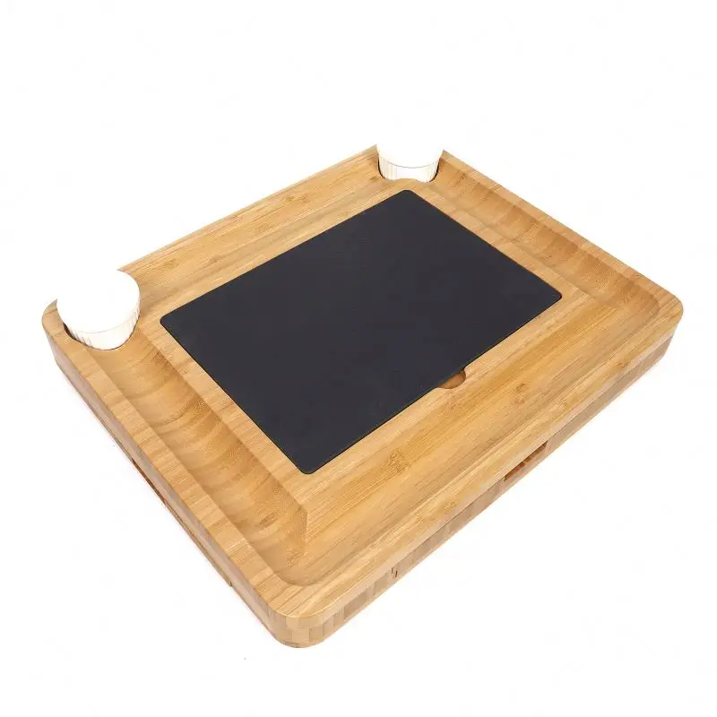 
Bamboo Wine Cheese Serving Tray Handles Plus Drawer Cheese Knives cutting stone board kitchen chop board with black stone 