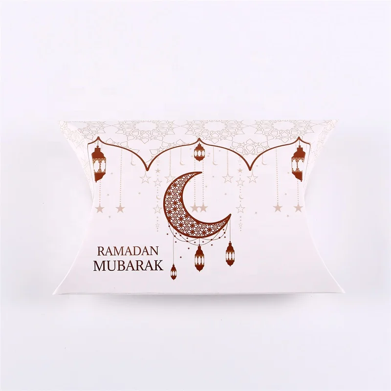 Custom logo printed ramadan kareem pillow shape paper box EID mubarak door gift candy boxes
