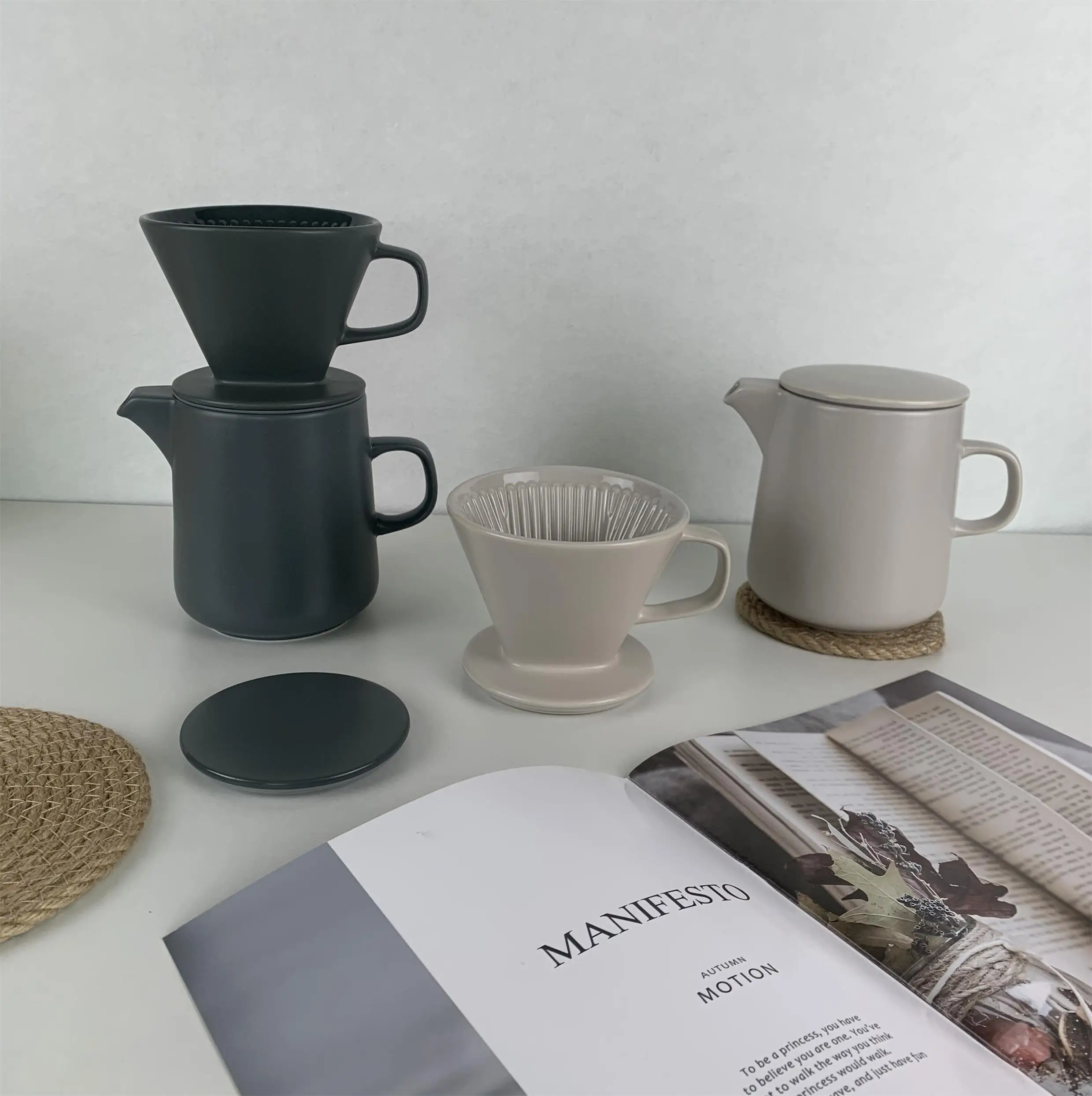 2021 new coffee tool set ceramic cone drip funnel filtration custom logo ceramic pour over coffee dripper and coffee pot
