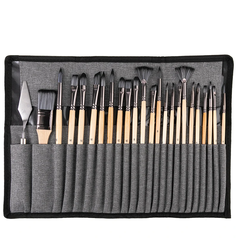 Bo Yi Xuan 24 Pieces Wooden Handle Artist Paint Brush Set For Art Painting