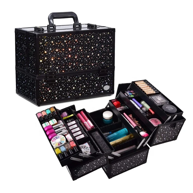 Custom Design Size Logo Star Polish Travel  Makeup Vanity Case Aluminum Suitcase